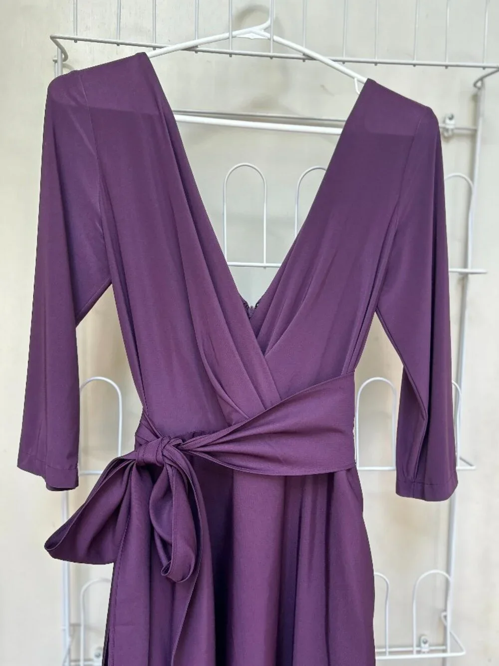 ALFRED SUNG 3/4 Sleeve CLASSIC V-Neck Gown SIZE 10 in Aubergine Purple NWT - Picture 3 of 11